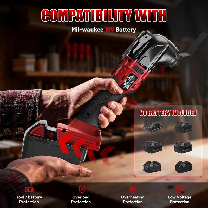 Labfintom Cordless Oscillating Tool for Mil-waukee 18V Battery, Max 20000 OPM Brushless Oscillating Saw, 6 Variable Speed Oscillating Multi-Tool for Scraping, Sanding, Cutting Wood (Battery Not Included) - Image 2